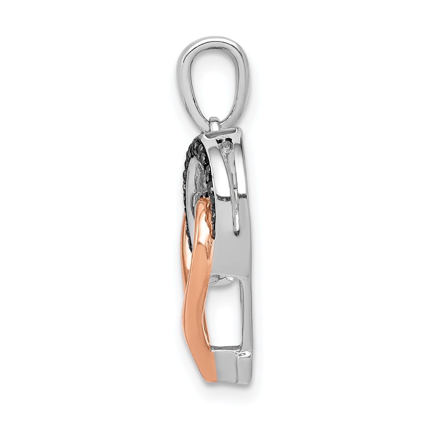 14k White and Rose Gold White and Black Diamond Hearts Pendant Secondary image