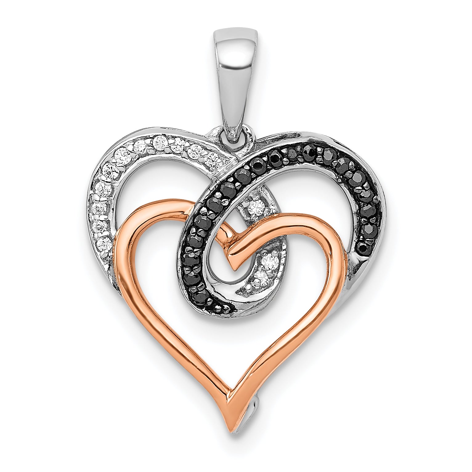 14k White and Rose Gold White and Black Diamond Hearts Pendant Main image