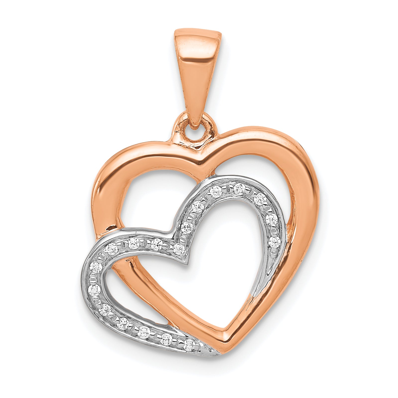 14k Rose Gold w/ Rhodium Diamond Entwined Hearts Pendant Main image