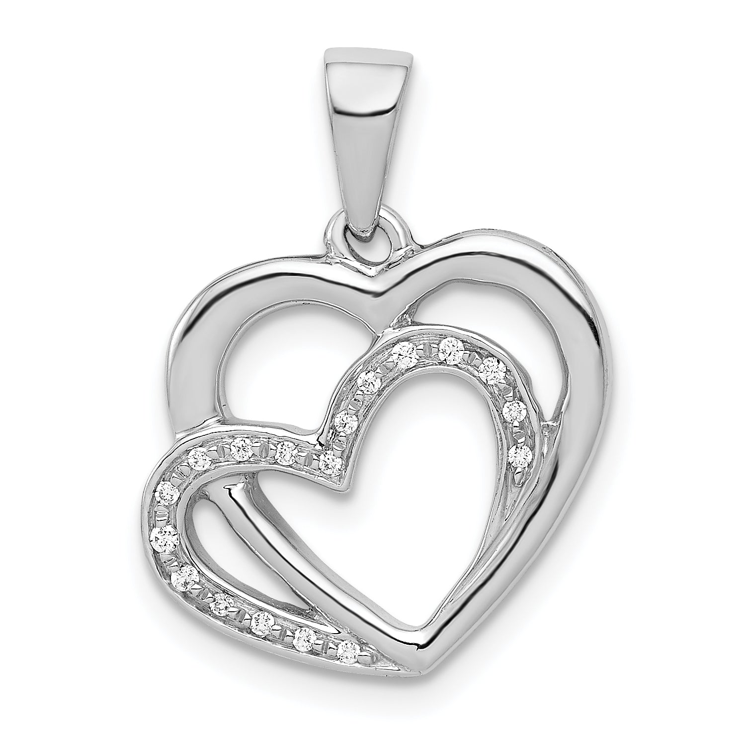 14k White Gold Diamond Entwined Hearts Pendant Main image
