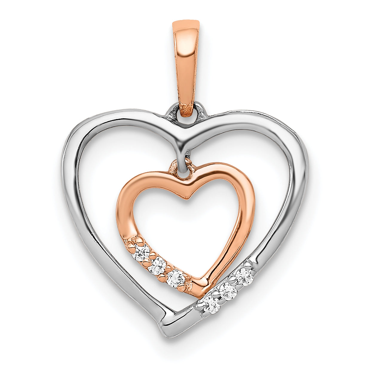 14kt White w/ Rose Gold Heart Charm Diamond Heart Pendant Main image