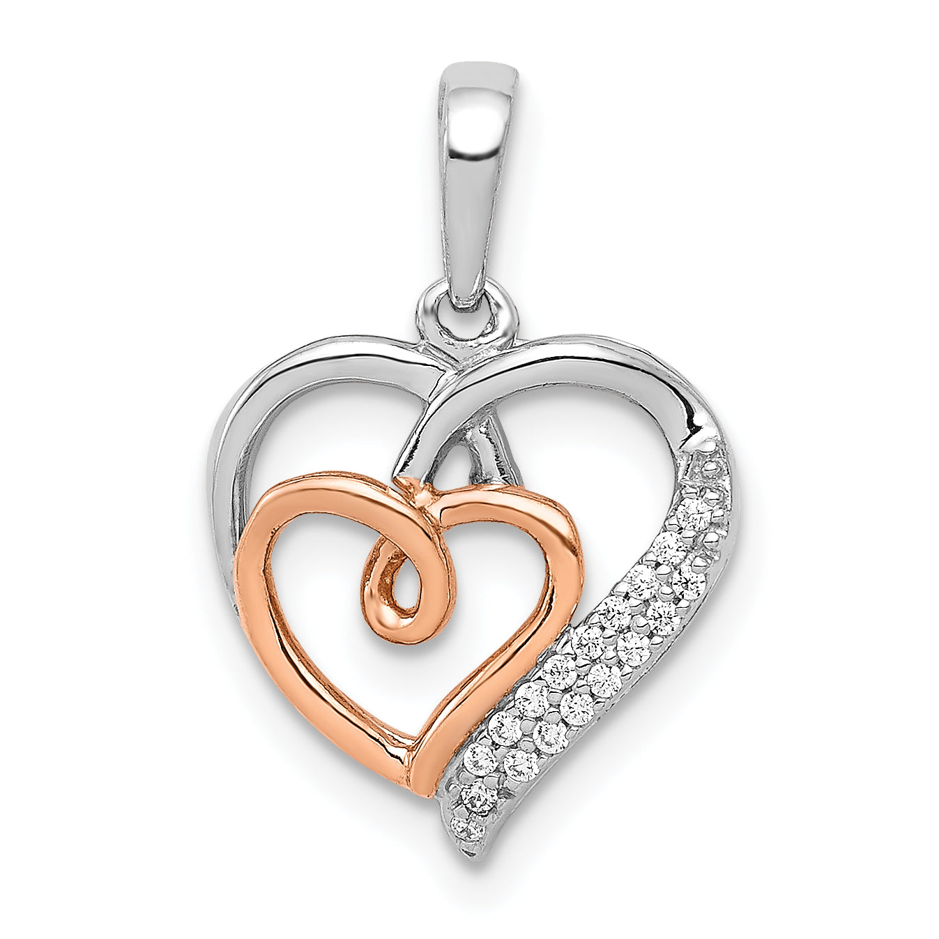 14k White and Rose Gold 1/20ct. Diamond Double Hearts Pendant Main image
