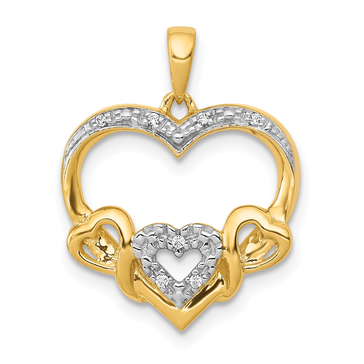 14k .03ct. Diamond and Rhodium Heart w/3 Smaller Hearts Pendant Main image