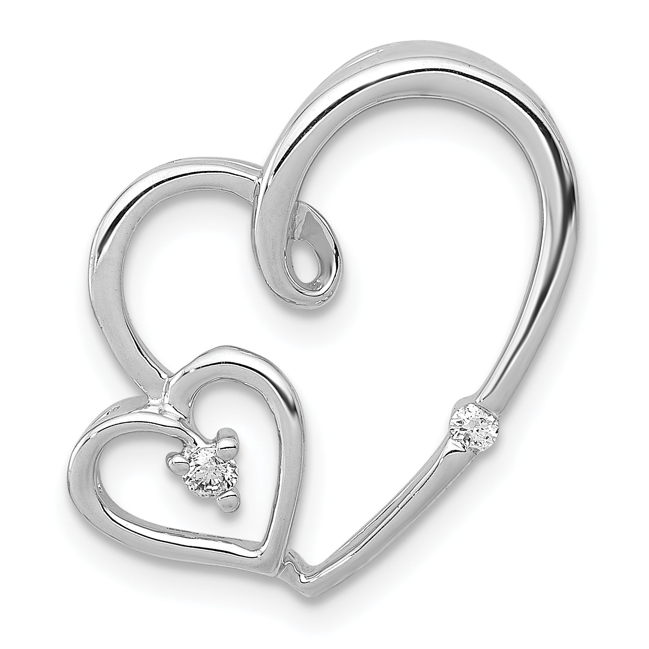 14k White Gold 1/20ct. Diamond Double Hearts Chain Slide Main image