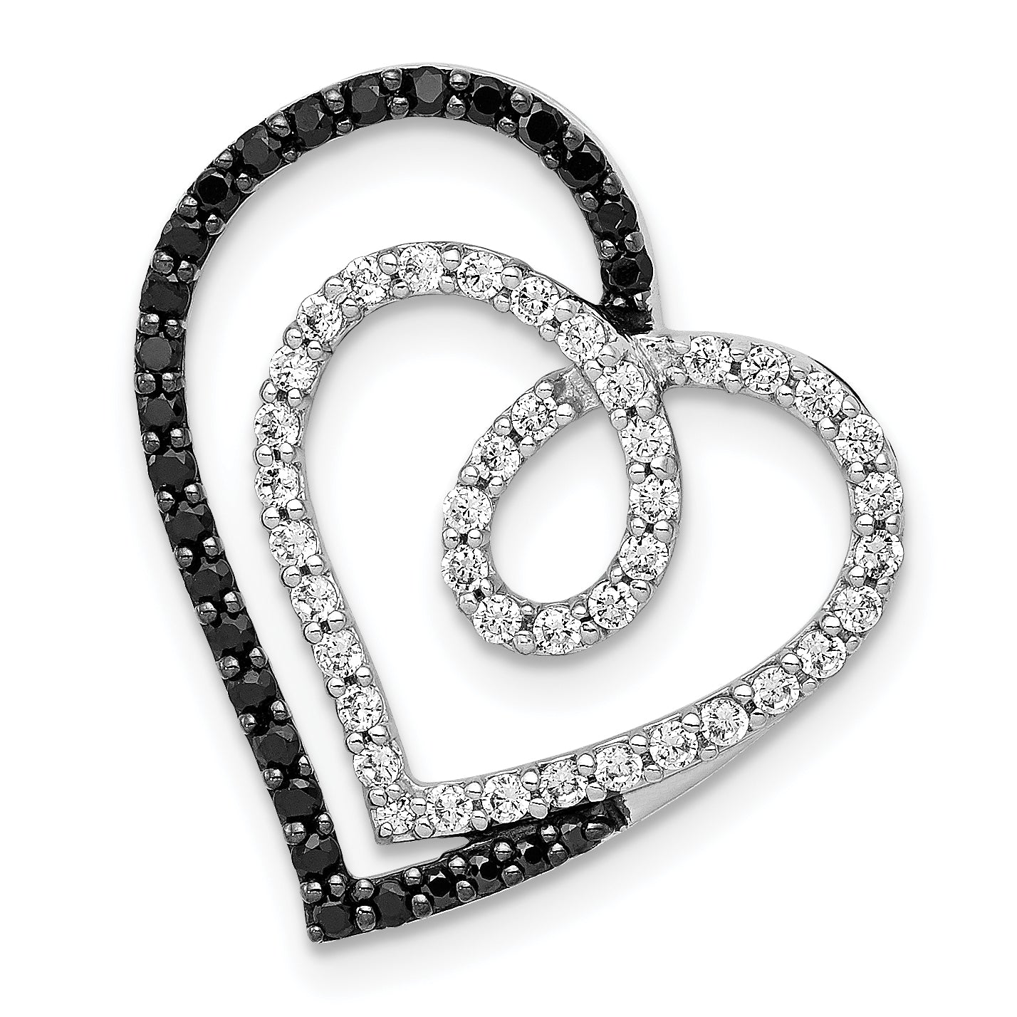 14k White Gold Black and White Diamond Entwined Heart Chain Slide Main image