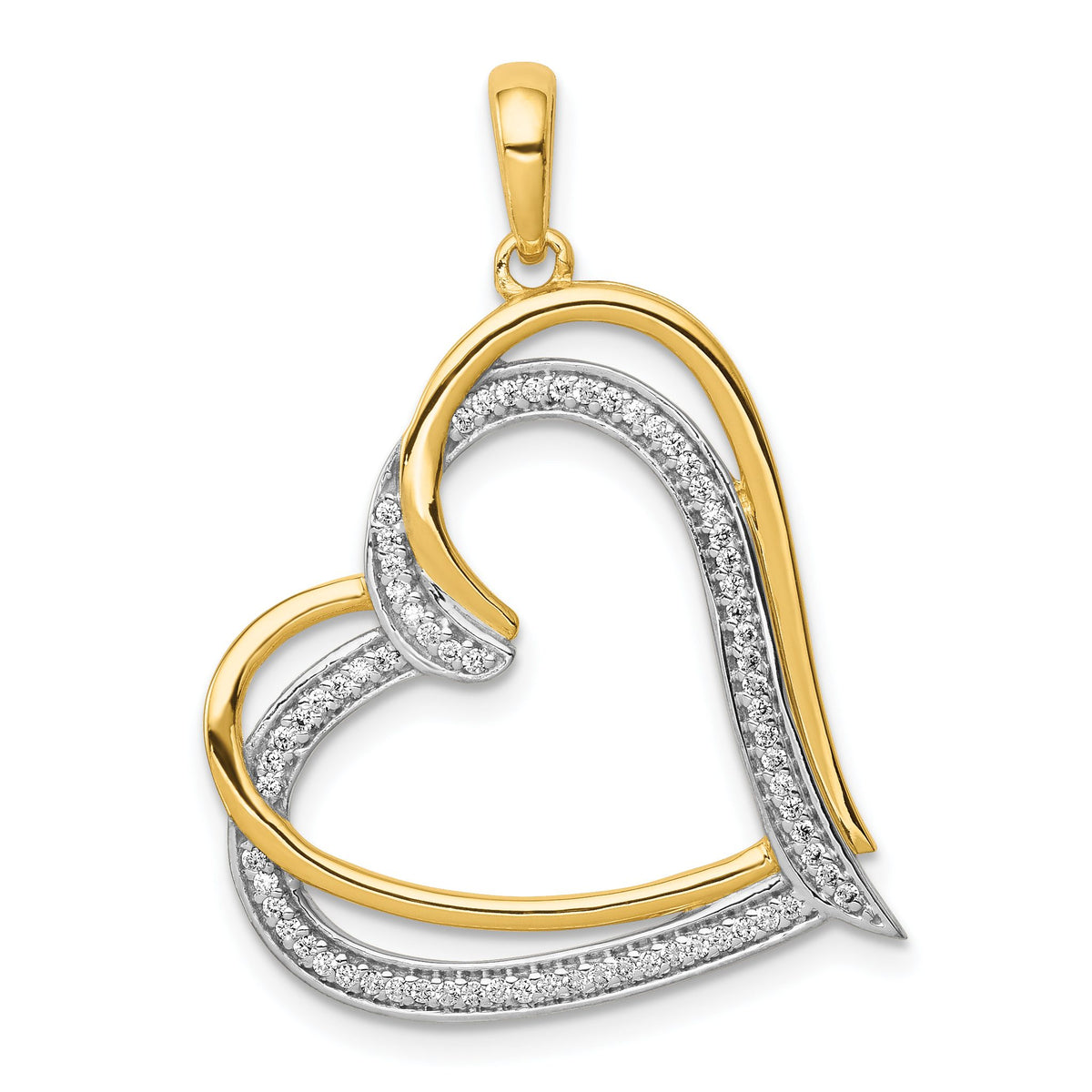 Double Heart Diamond Pendant in 14K Yellow Gold, 30mm (1/6 ct. tw.) - Sophia Jewelers Main image