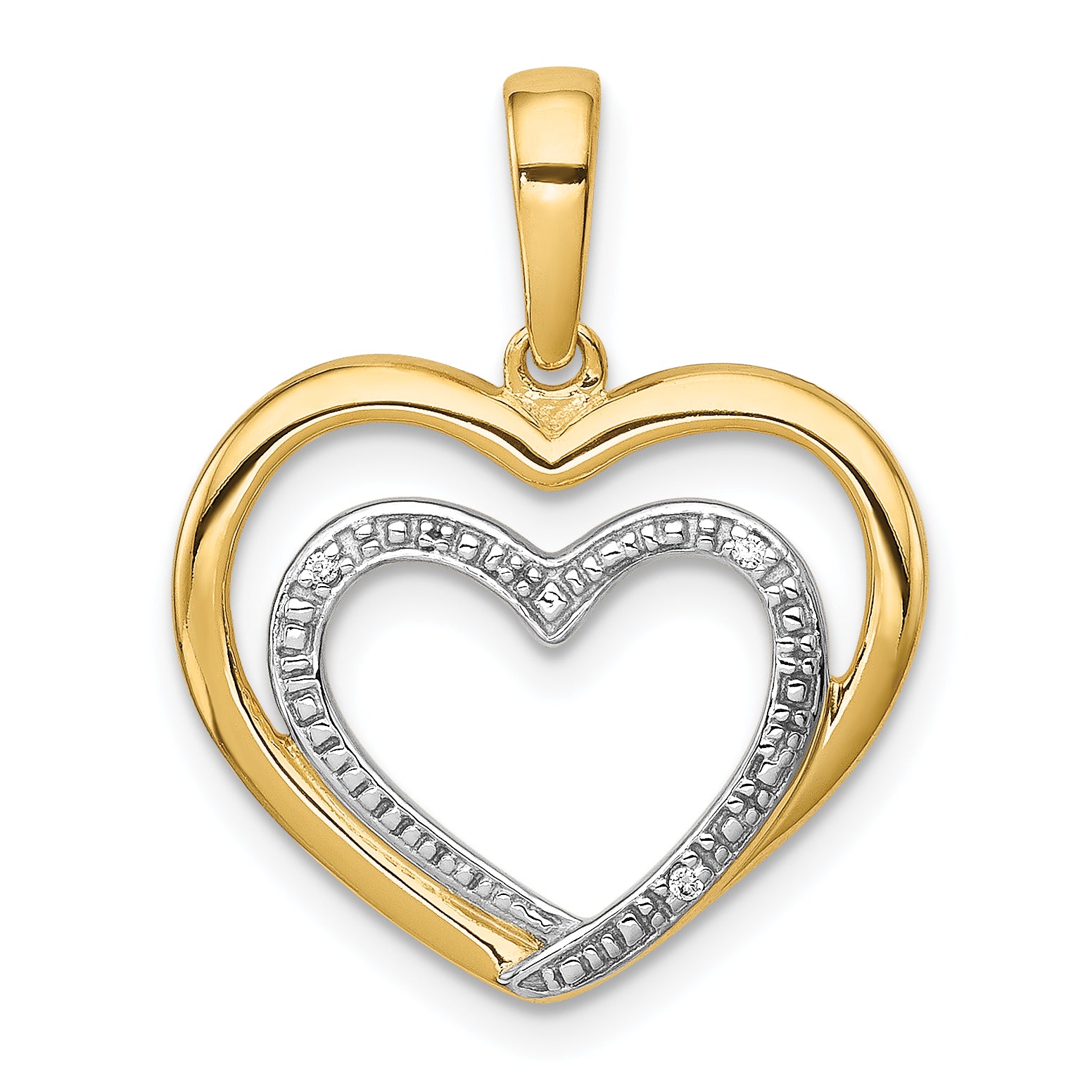 14k .01ct. Diamond and Rhodium Double Heart Pendant Main image