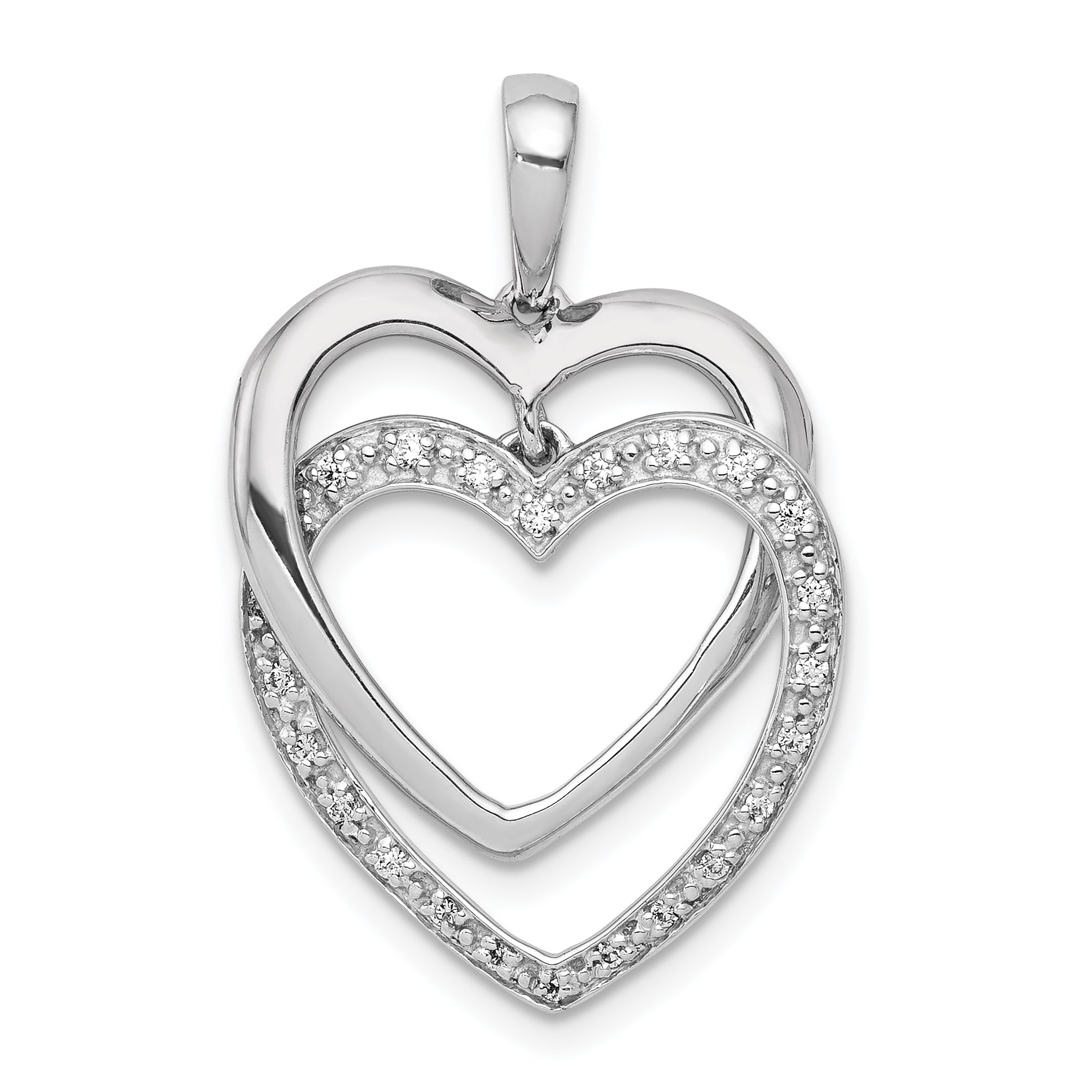 14k White Gold 1/10ct. Diamond Double Heart Pendant Main image