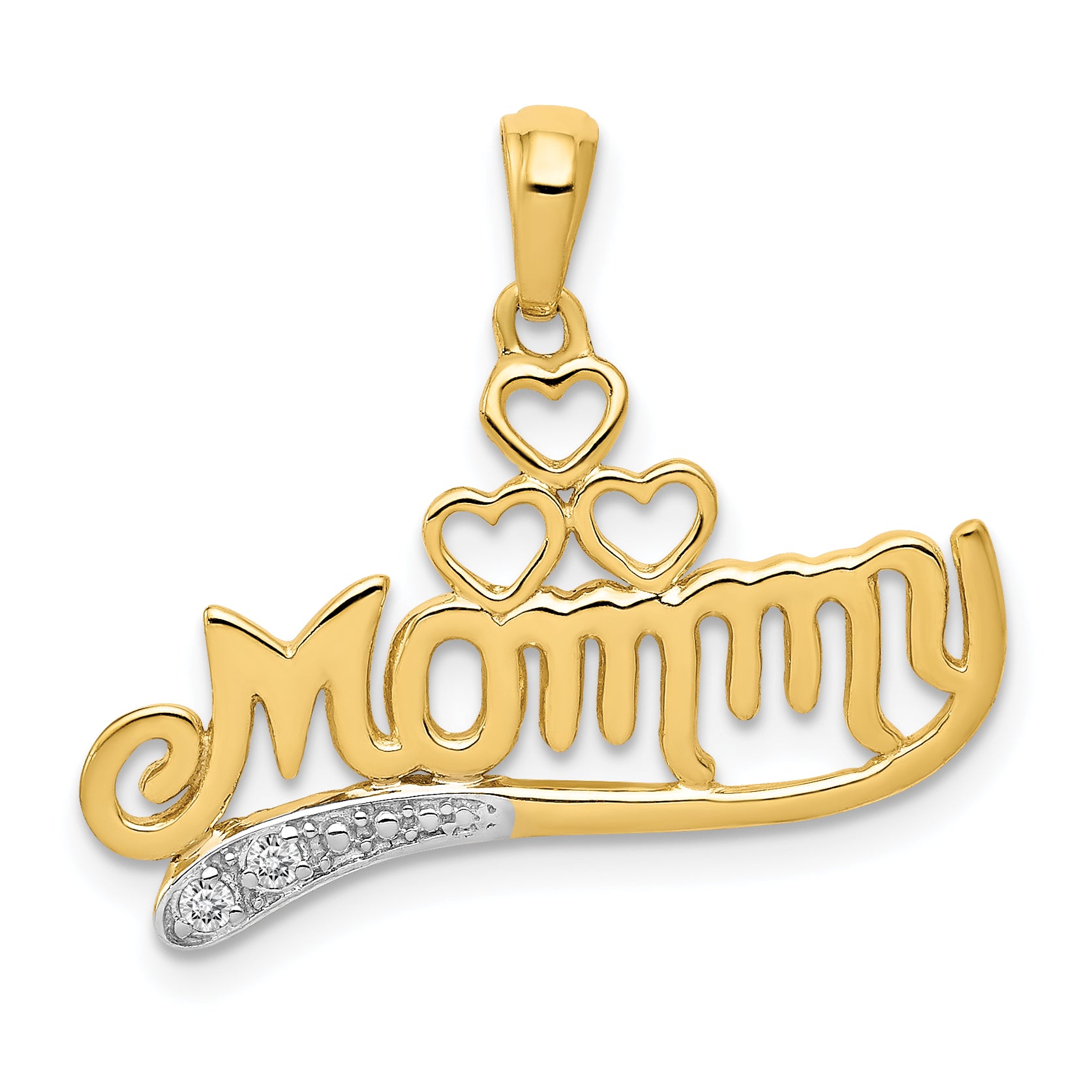 14k .02 Diamond MOMMY Double Heart pendant Main image