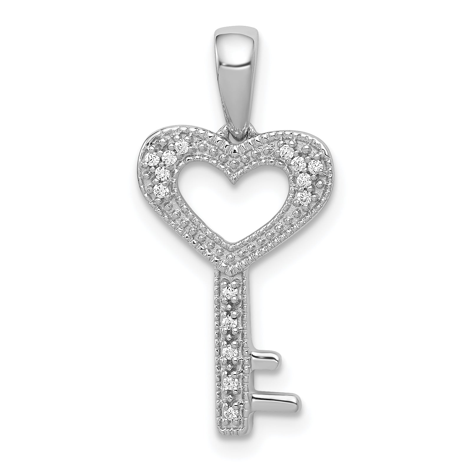 14k White Gold 1/20ct. Diamond Heart Key Pendant Main image