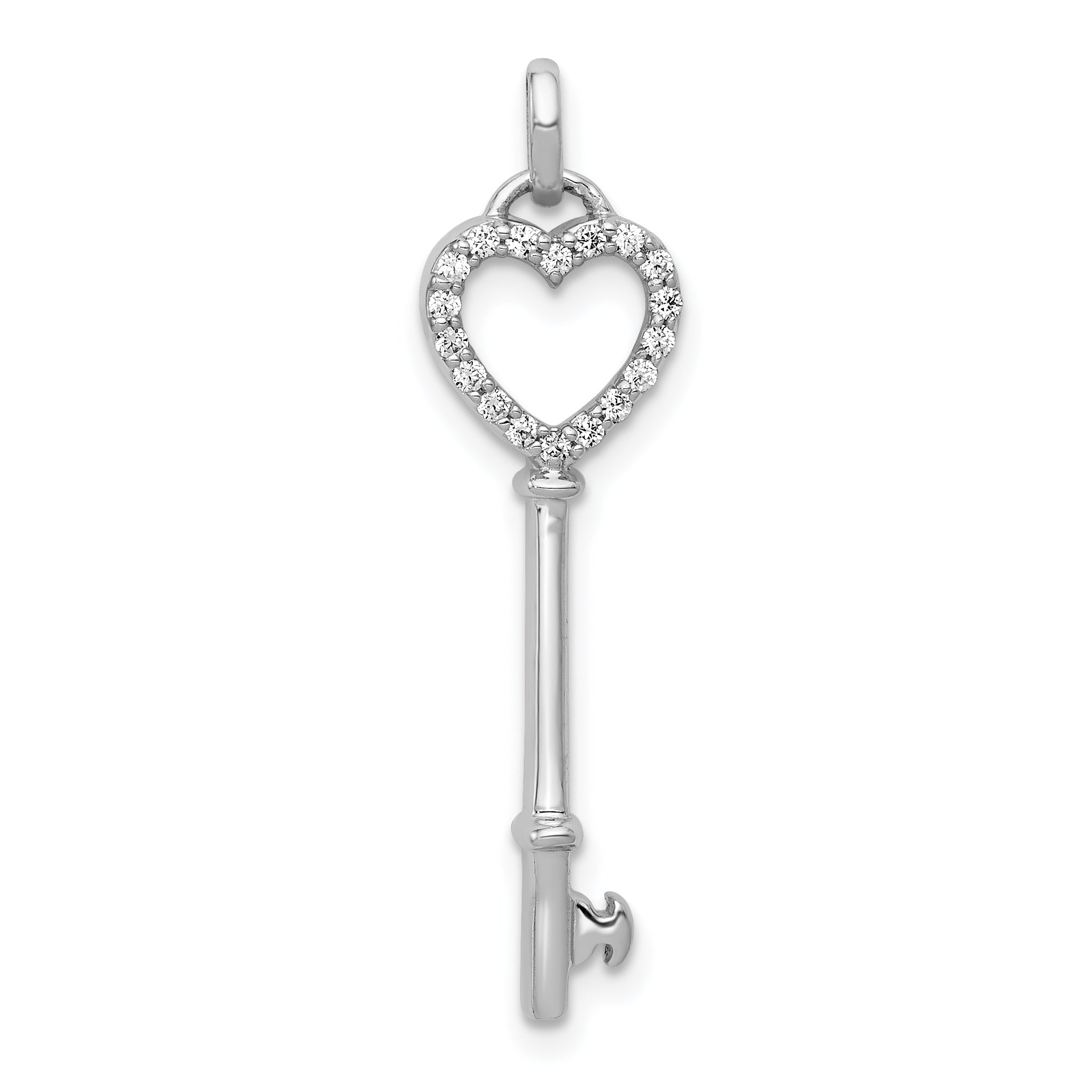 14k White Gold Diamond Heart Key Pendant Main image