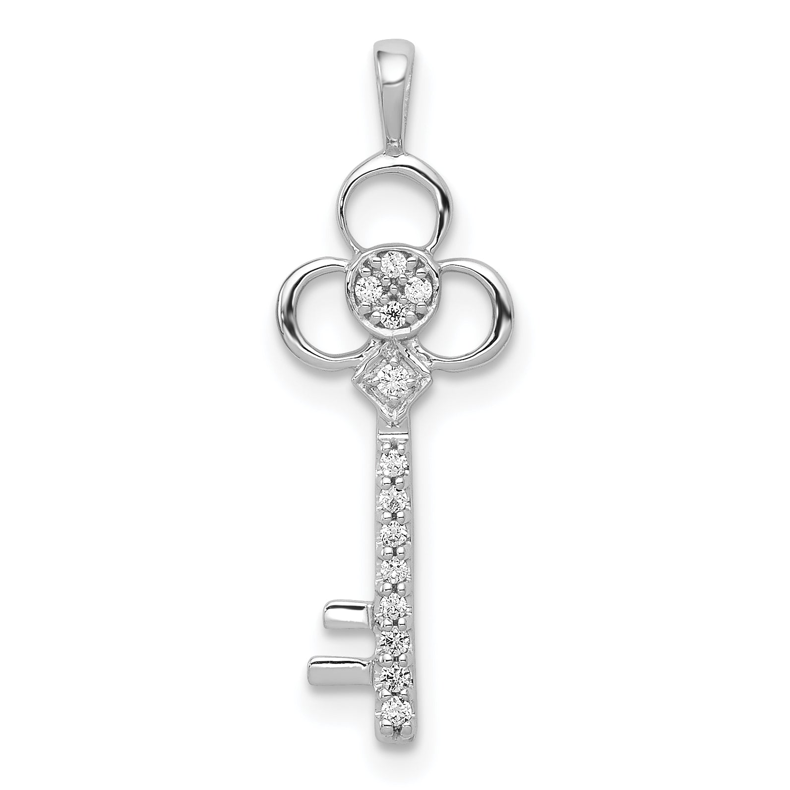 14k White Gold Diamond Club Key Pendant Main image