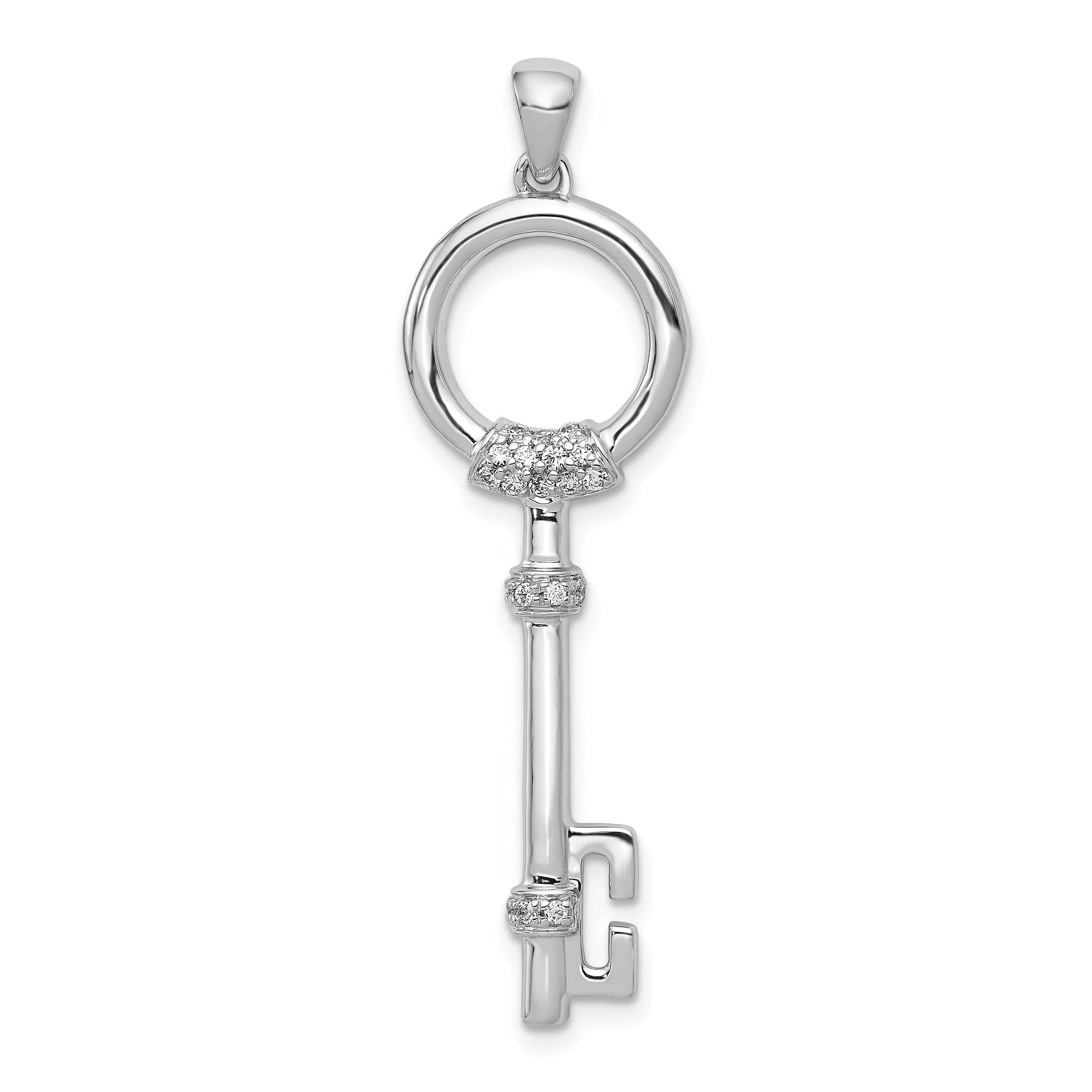 14k White Gold Diamond Circle Key Pendant Main image
