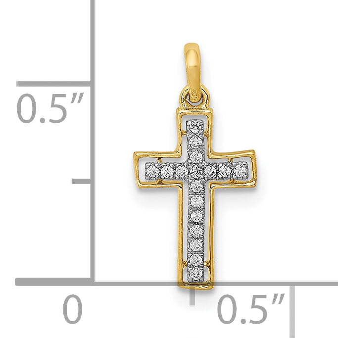 10K and Rhodium 1/20ct. Diamond Cross Pendant