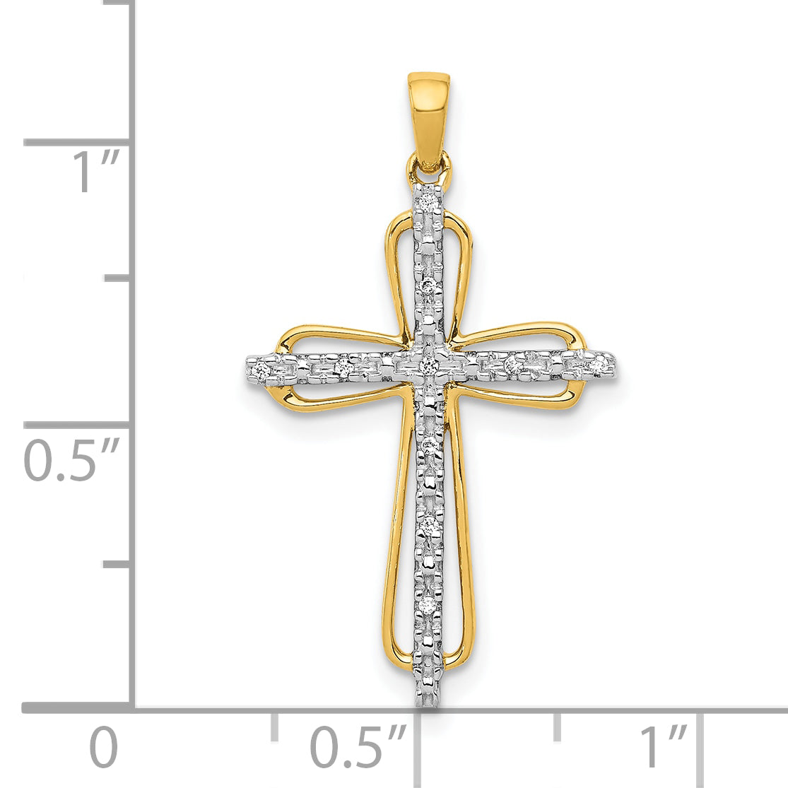 10K & Rhodium .03ct. Diamond Cross Pendant