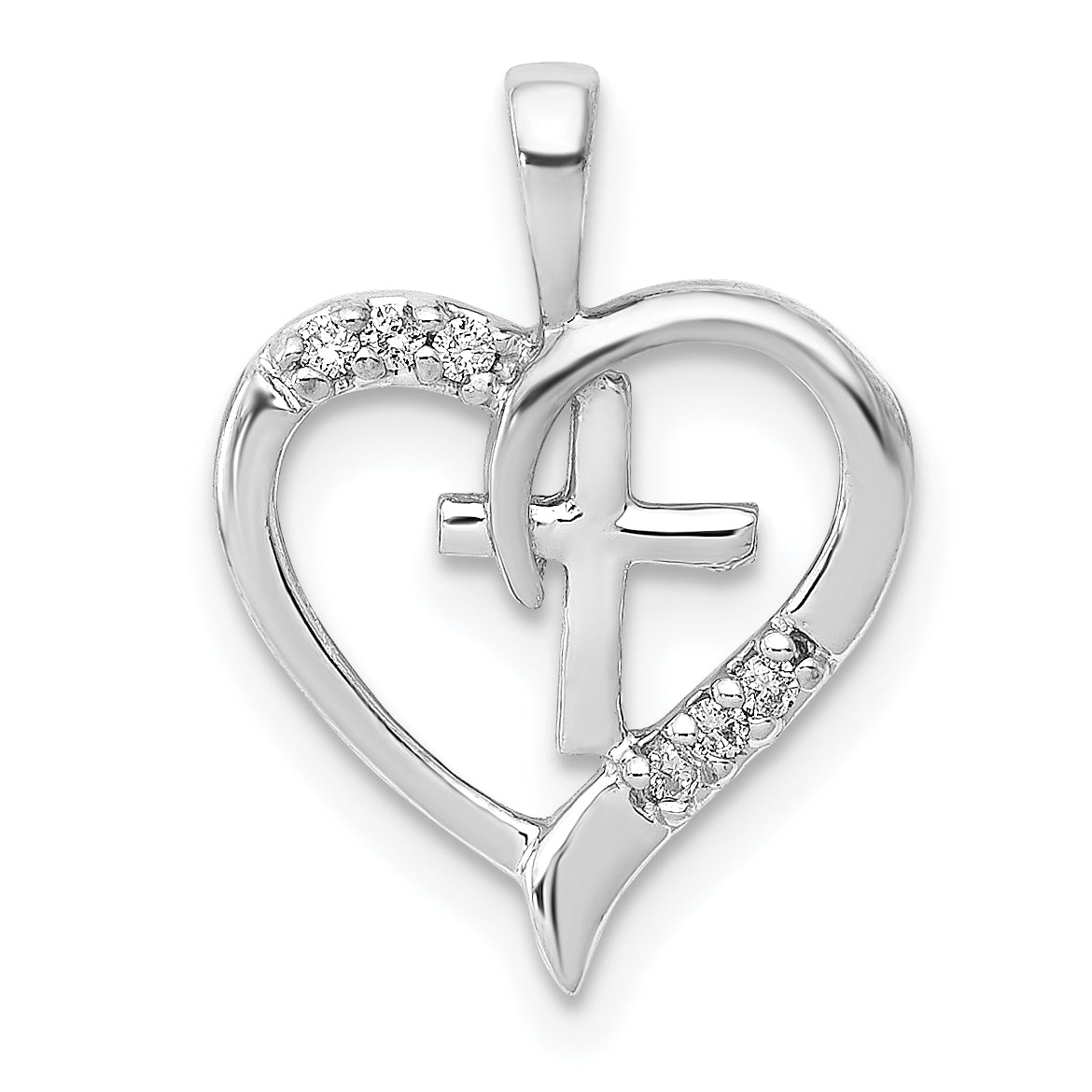 14k White Gold AA Diamond Heart Cross Pendant Main image