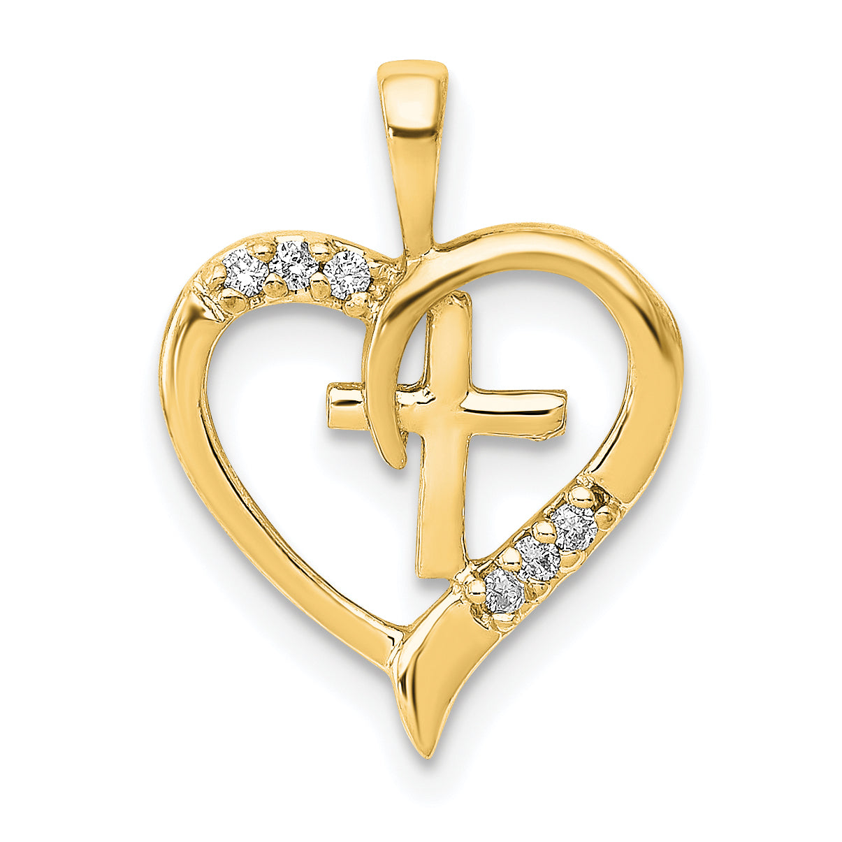 14k AA Diamond Heart Cross Pendant Main image