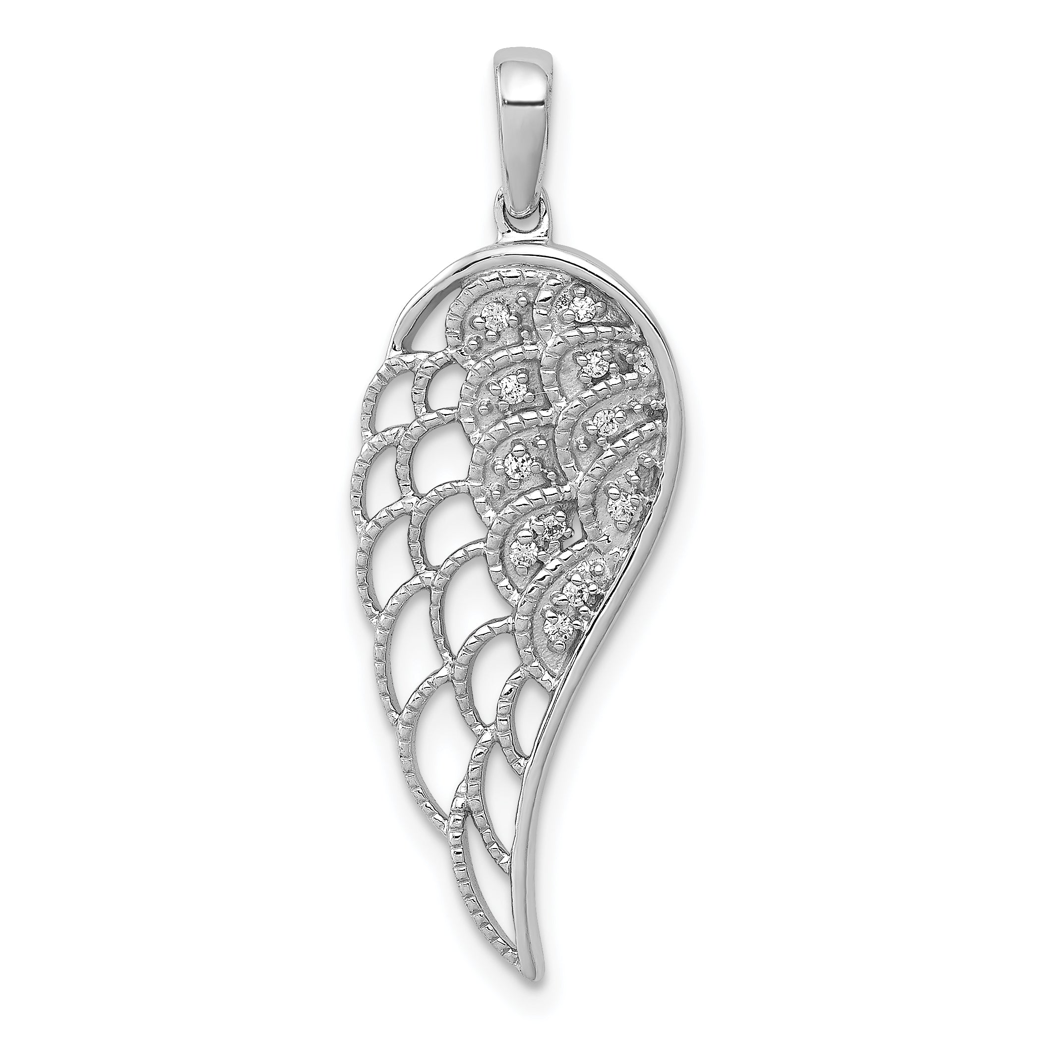 14k White Gold Diamond Open-work Wing Pendant Main image