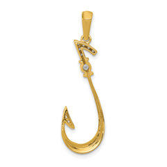 14k Diamond Fish Hook Pendant