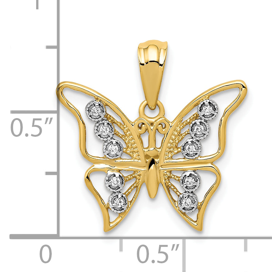 10k and Rhodium Diamond Butterfly Pendant