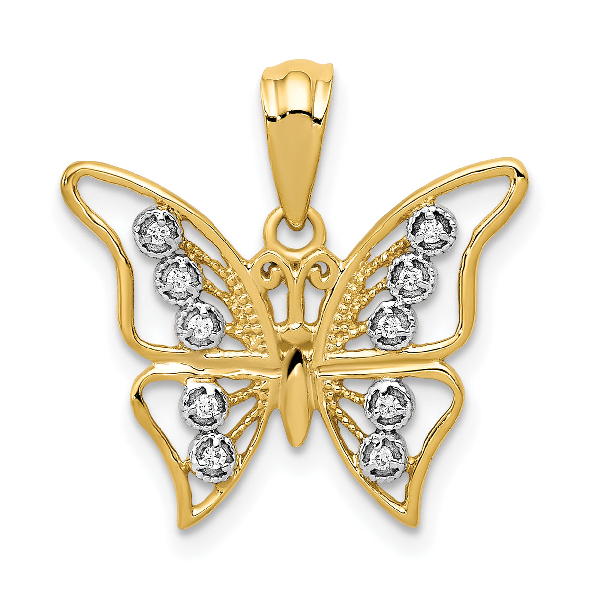 10k and Rhodium Diamond Butterfly Pendant