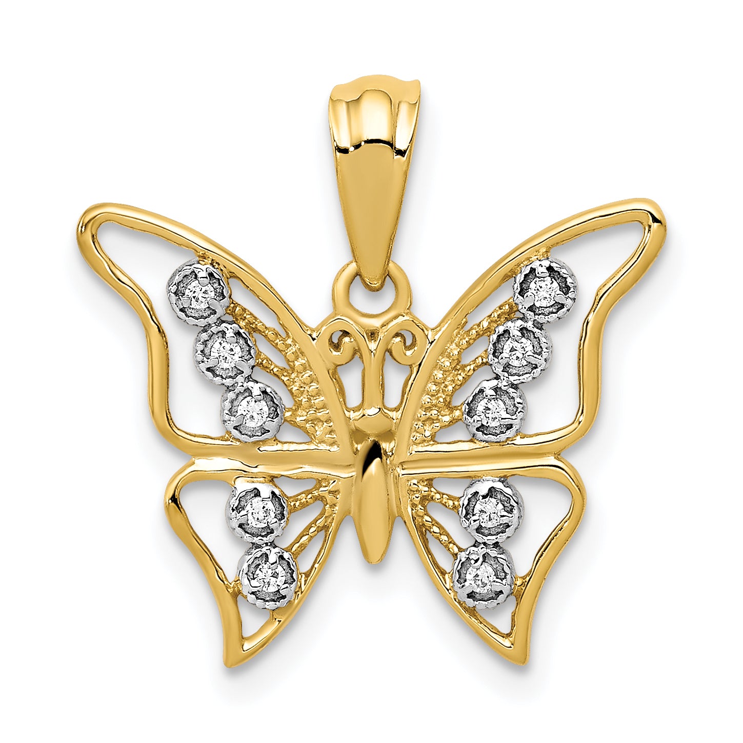 14k and Rhodium Diamond Butterfly Pendant Main image