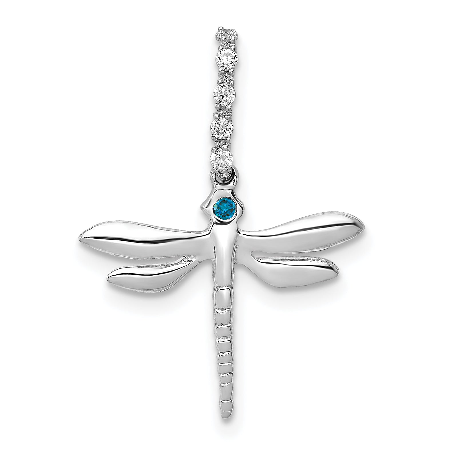 14k White Gold Blue and White Diamond Dragonfly Pendant Main image