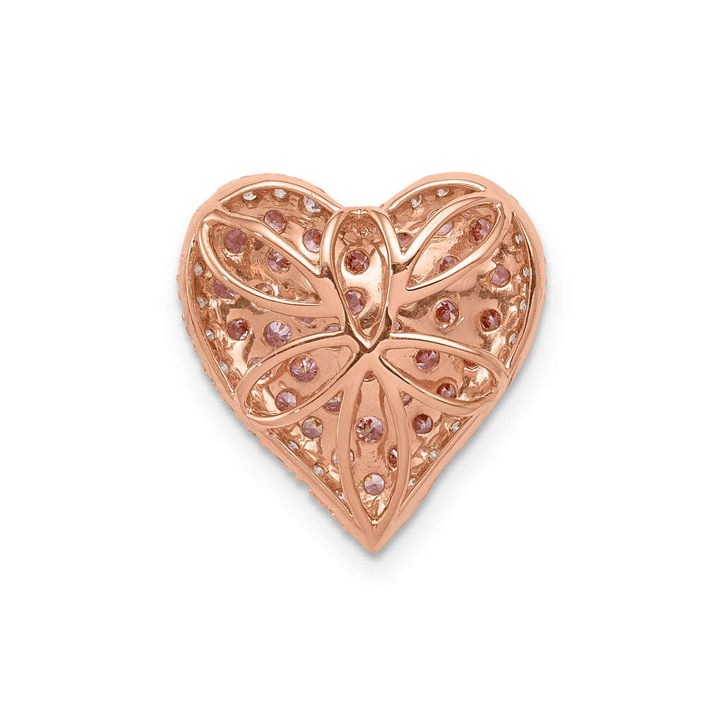 14k Rose Gold Diamond and Pink Sapphire Vintage Heart Chain Slide
