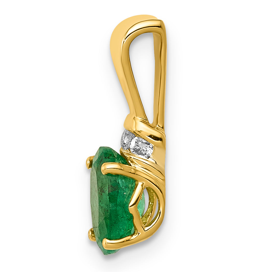 10k w/Rhodium Diamond and Oval Emerald Pendant