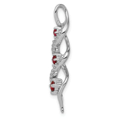 10k White Gold Lab Grown Diamond and Created Ruby Twisted Chain Slide