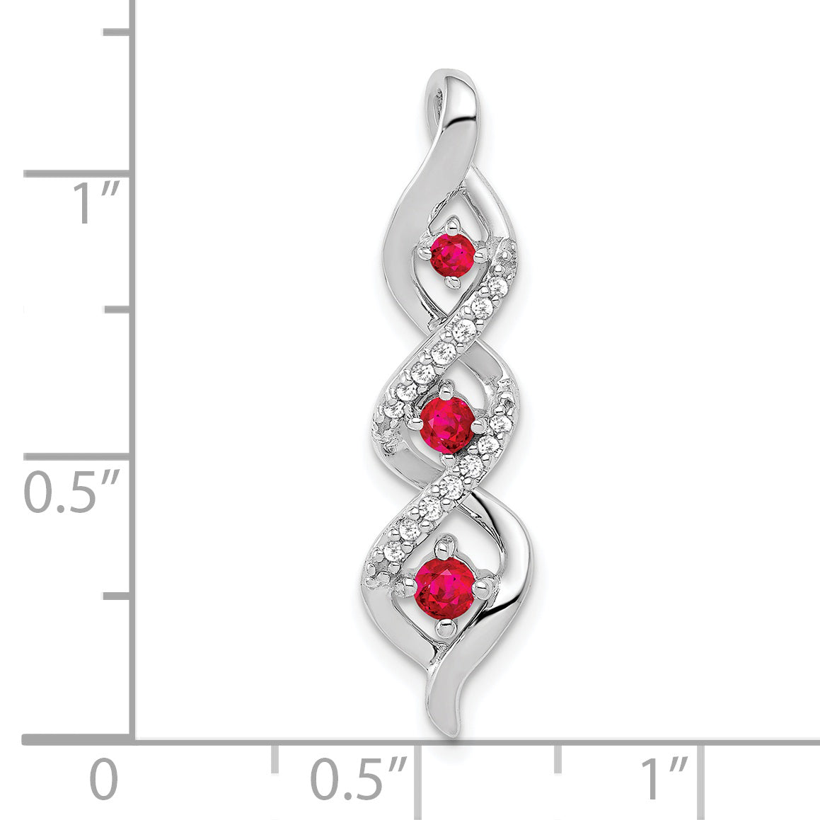 10k White Gold Diamond and .25 Ruby Twisted 3-stone Chain Slide