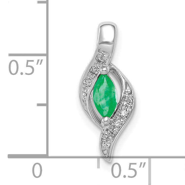 10k White Gold  Diamond and Marquise Emerald Pendant