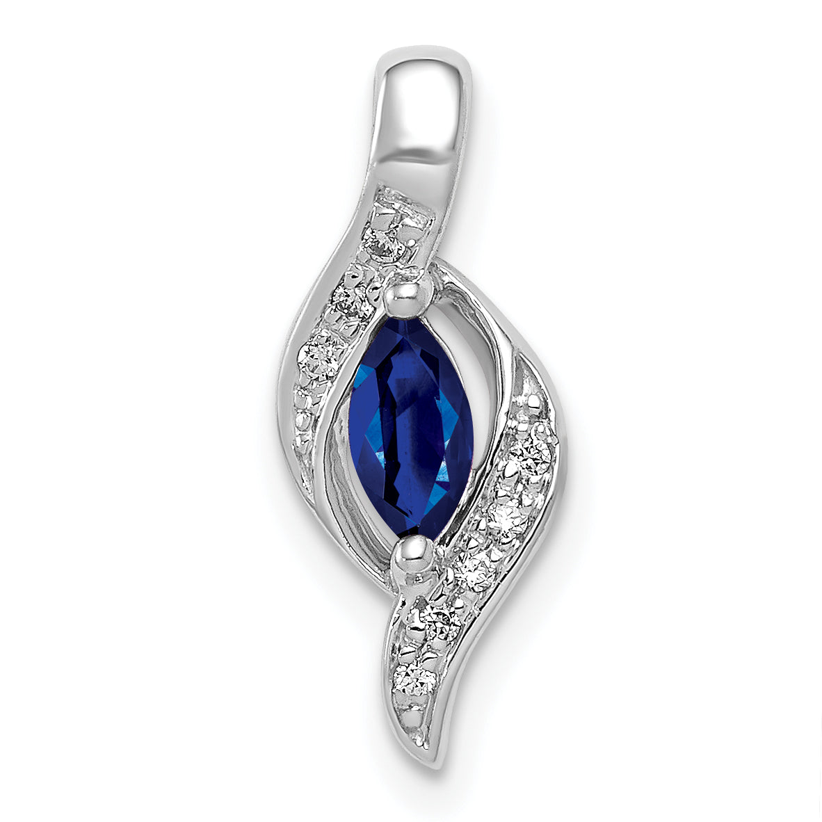 10k White Gold  Diamond and Marquise .29 Sapphire Pendant