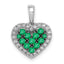 14k White Gold w/Black Rhodium Diamond/Emerald Heart Pendant