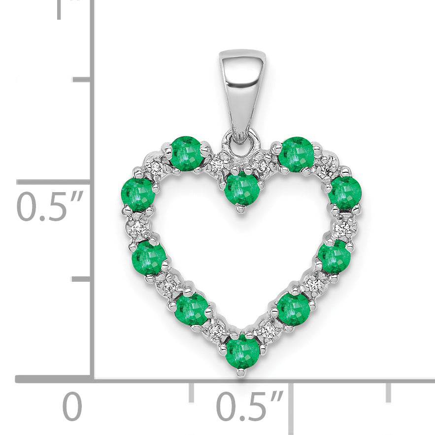 10k White Gold Diamond and Emerald Heart Pendant