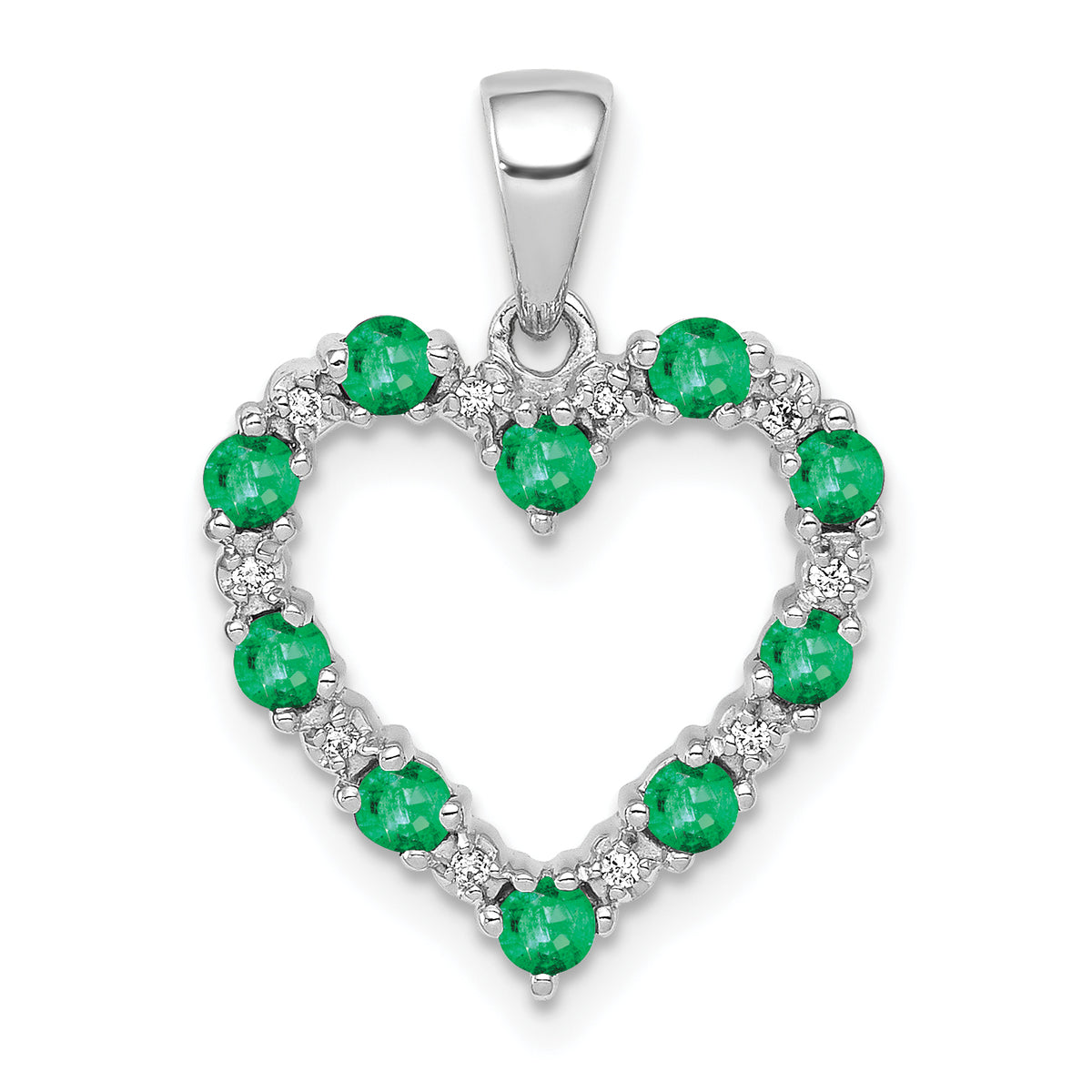 10k White Gold Diamond and Emerald Heart Pendant