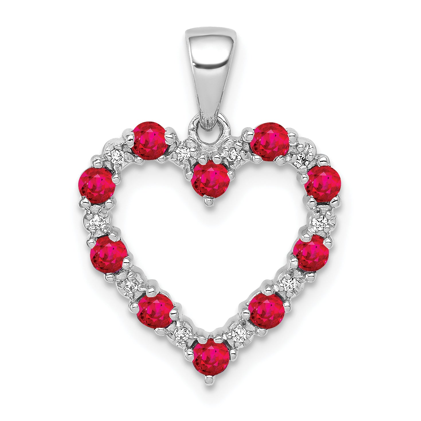 14k White Gold Diamond and .35 Ruby Heart Pendant Main image