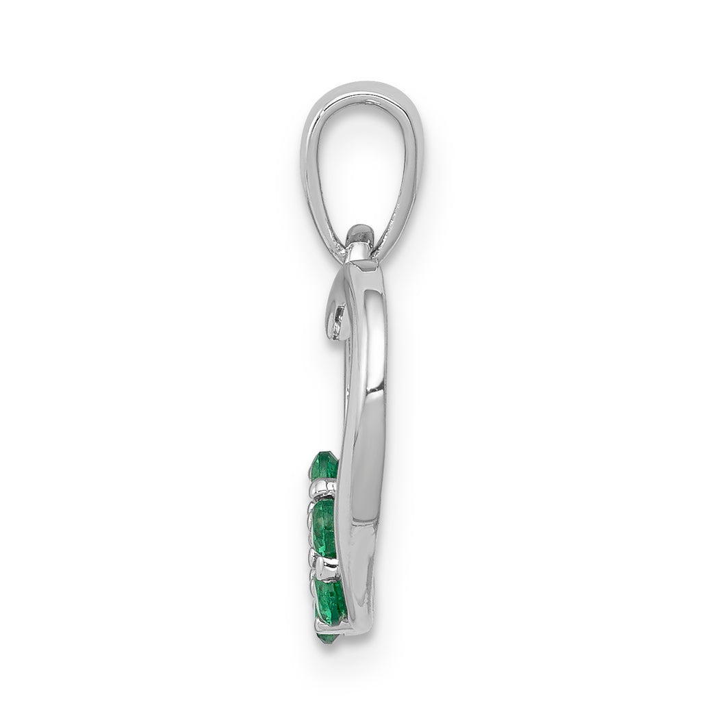 14k White Gold Diamond and Emerald Heart and Flower Pendant