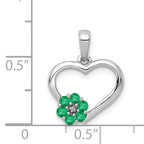 14k White Gold Diamond and Emerald Heart and Flower Pendant