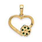 14k Diamond and Emerald Heart and Flower Pendant