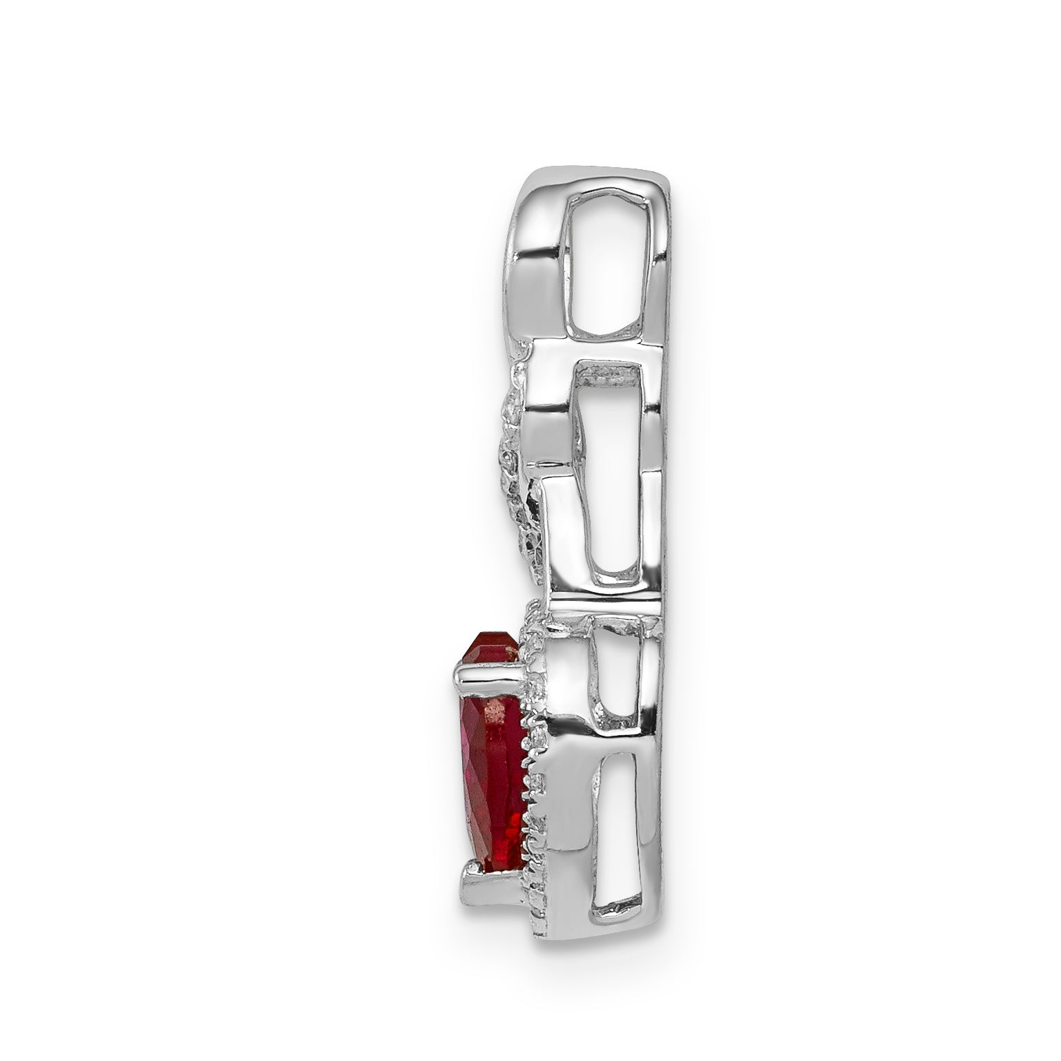 14k White Gold Diamond and .75 Ruby Heart Chain Slide Secondary image