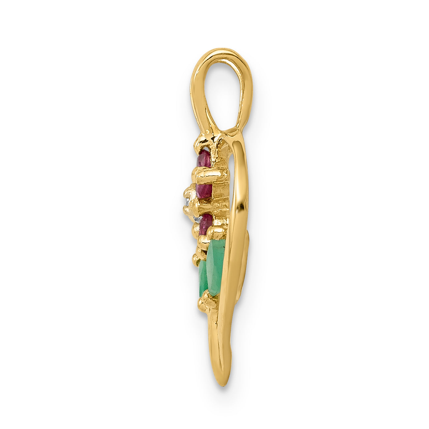 14k Siam Ruby/Emerald/Diamond Flower in Heart Pendant Secondary image