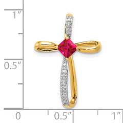 10k and Rhodium Lab Created Ruby and Diamond Cross Pendant