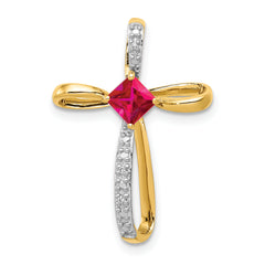 10k and Rhodium Lab Created Ruby and Diamond Cross Pendant