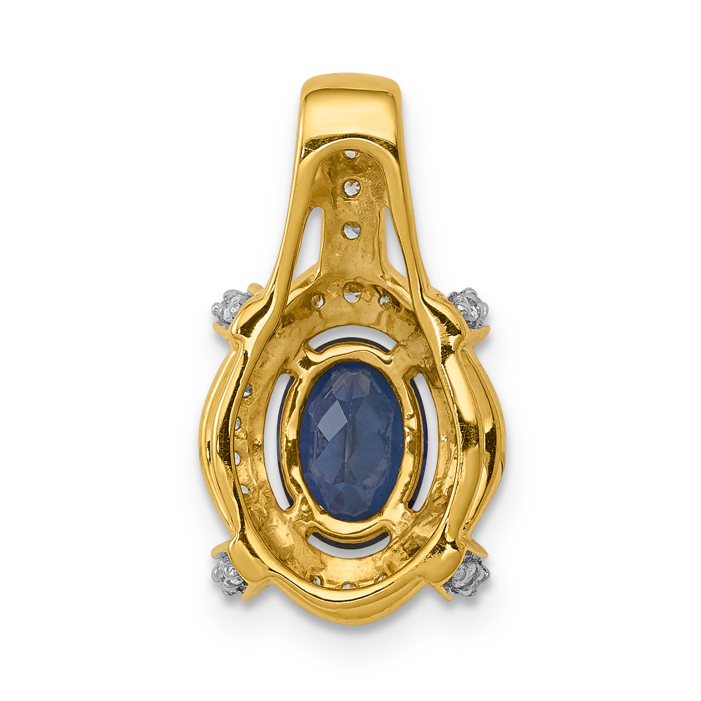 14K Lab Grown Diamond and Created Blue Sapphire Fancy Oval Pendant