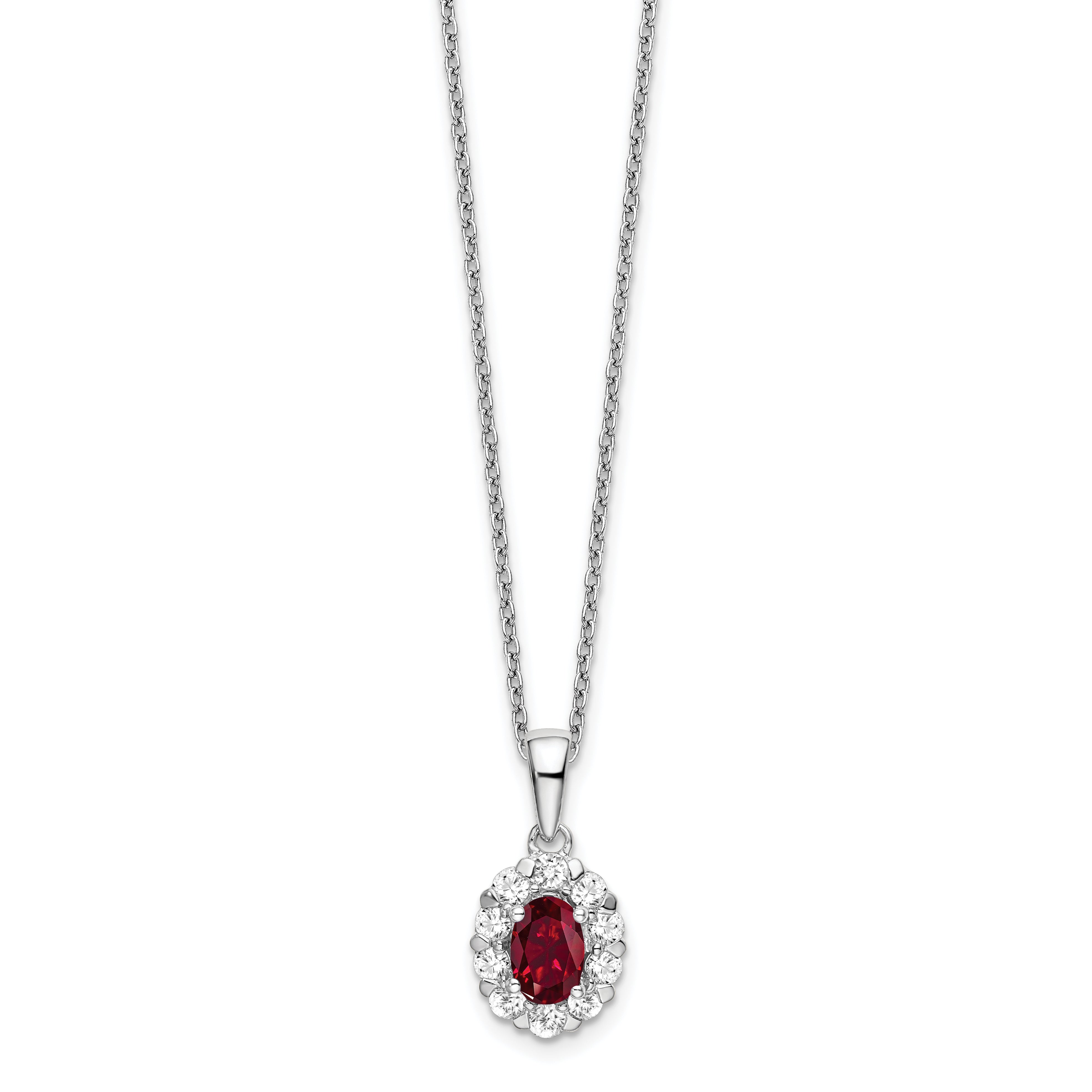 14K White Gold Lab Grown Diamond & Cr Oval Ruby Pendant Necklace