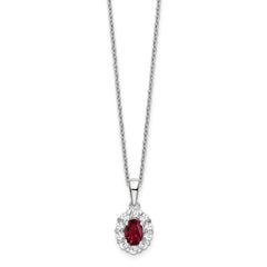 14K White Gold Lab Grown Diamond & Cr Oval Ruby Pendant Necklace
