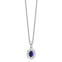 14K White Gold Lab Grown Diamond & Cr Oval Blue Sapphire Pendant Necklace