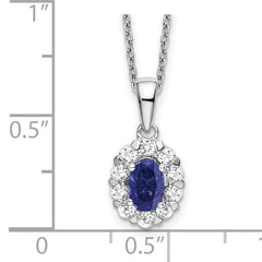 14K White Gold Lab Grown Diamond & Cr Oval Blue Sapphire Pendant Necklace