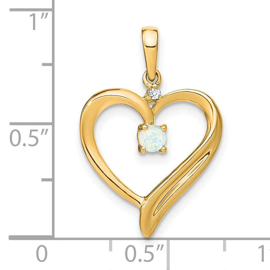 14k Created Opal and Diamond Heart Pendant